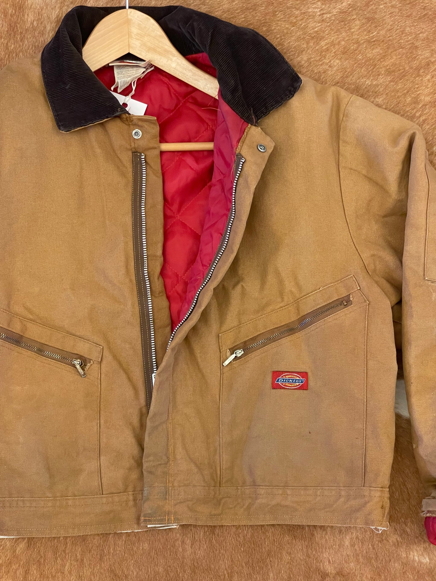 Reworked Crop Dickies Jacket in DARK TAN - L