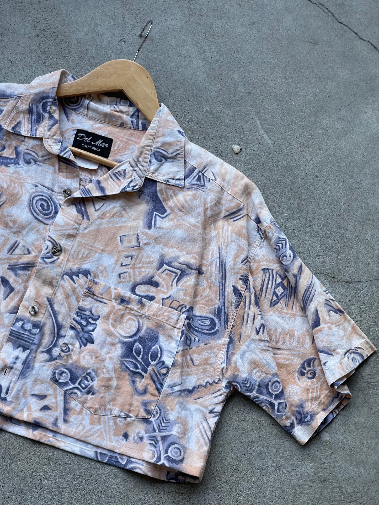 Vintage REWORKED Tropical Crop Shirt PEACH - L