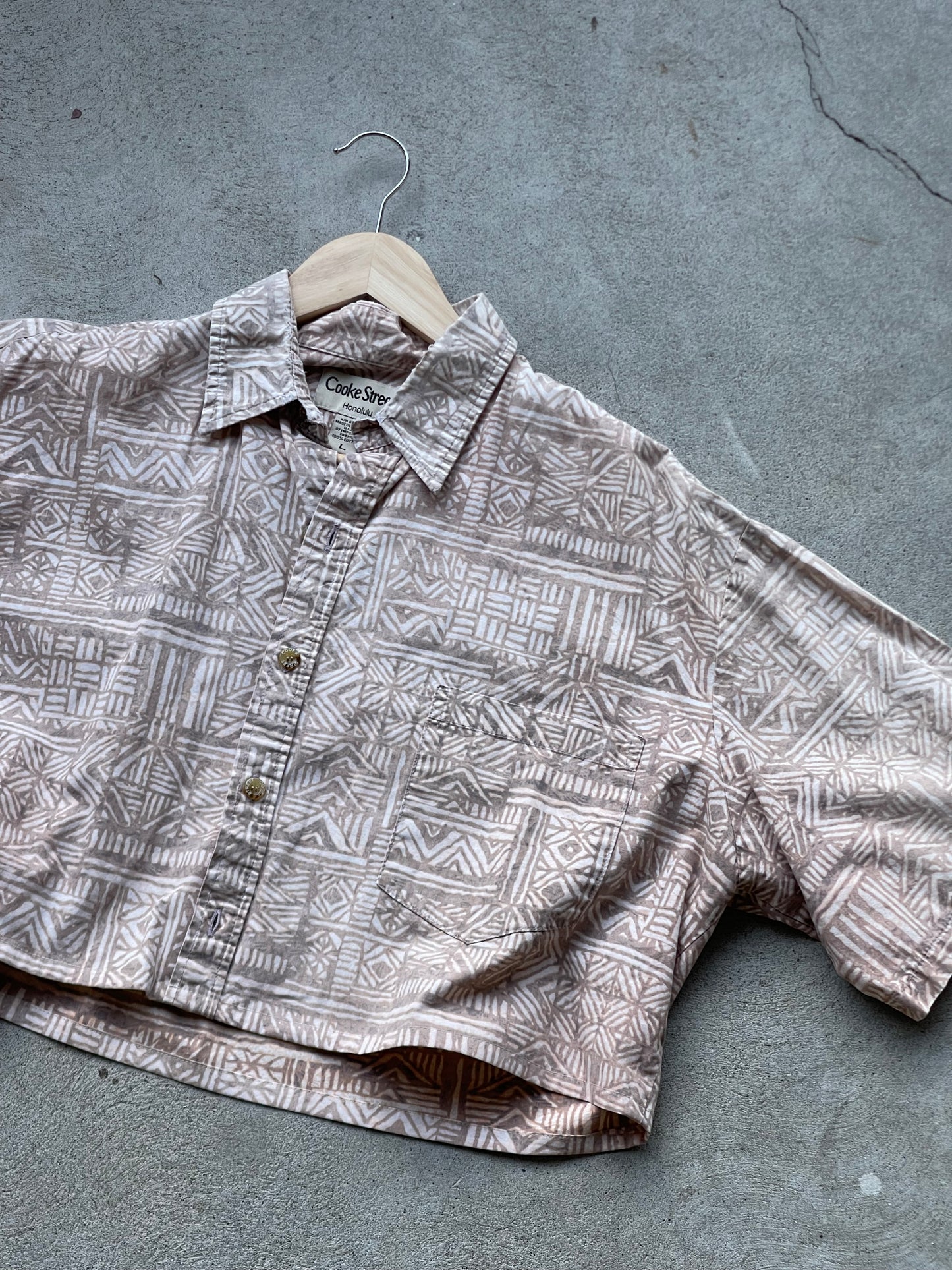 Vintage REWORKED Tropical Crop Shirt SAND - L