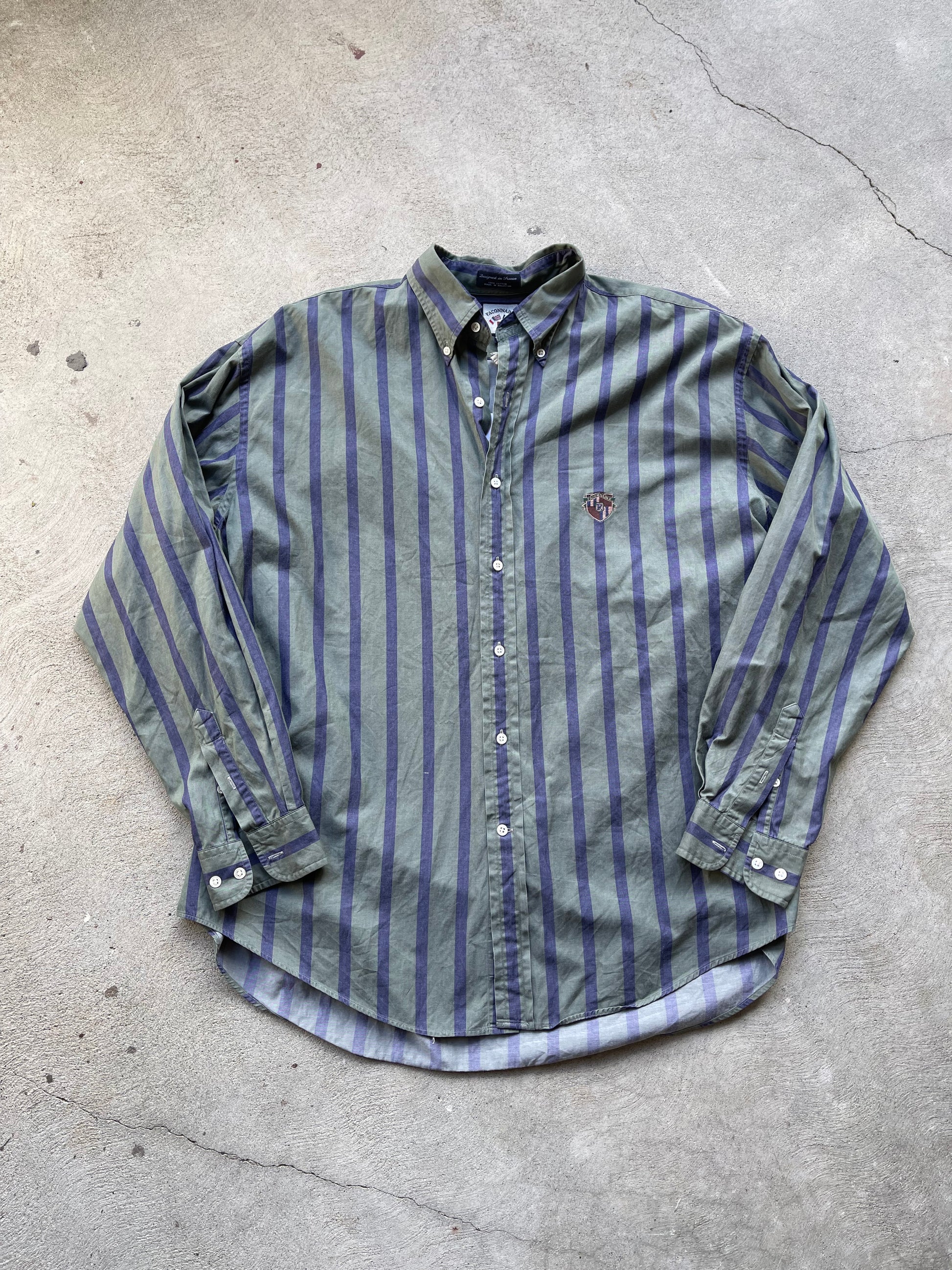 Vintage Logo Button Down ( GREEN & NAVY ) - 2XL