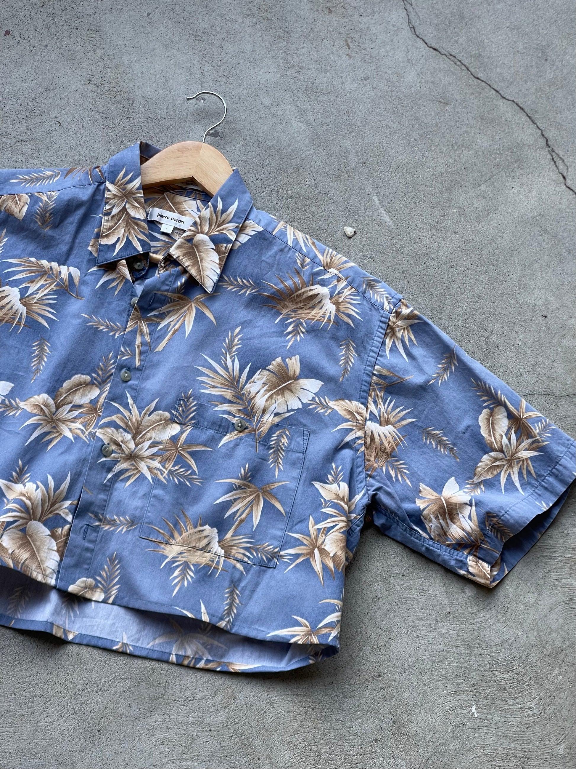 Vintage REWORKED Tropical Crop Shirt BLUE - L