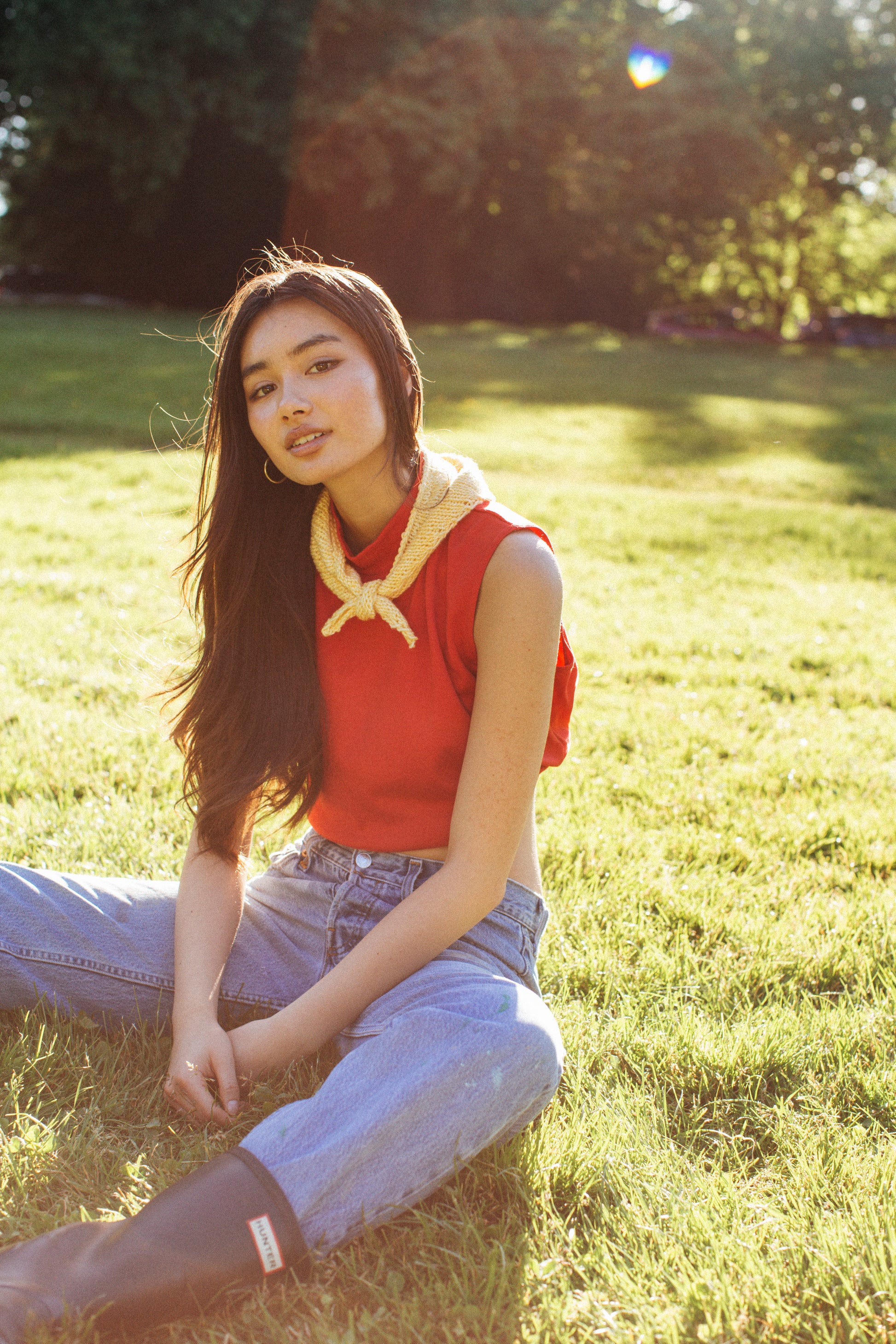 Vintage Mock Neck Tank in BRIGHT RED - L