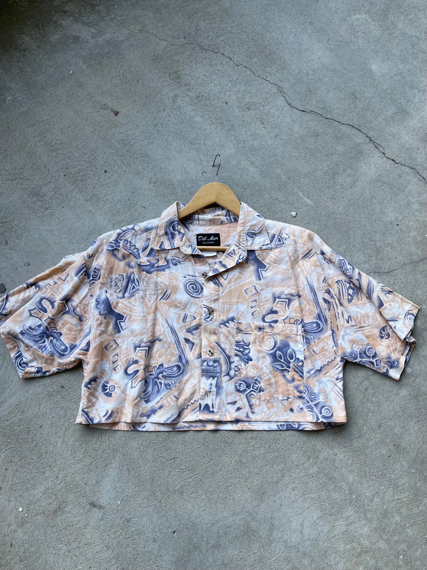 Vintage REWORKED Tropical Crop Shirt PEACH - L