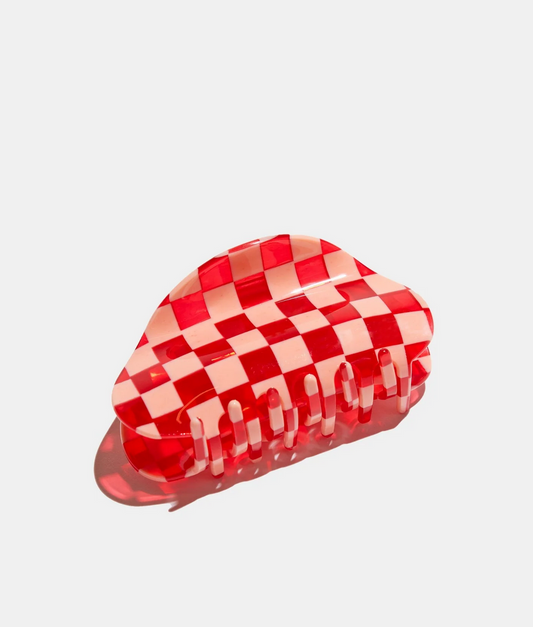 Chunks Checker Claw in Peach/Red - OS