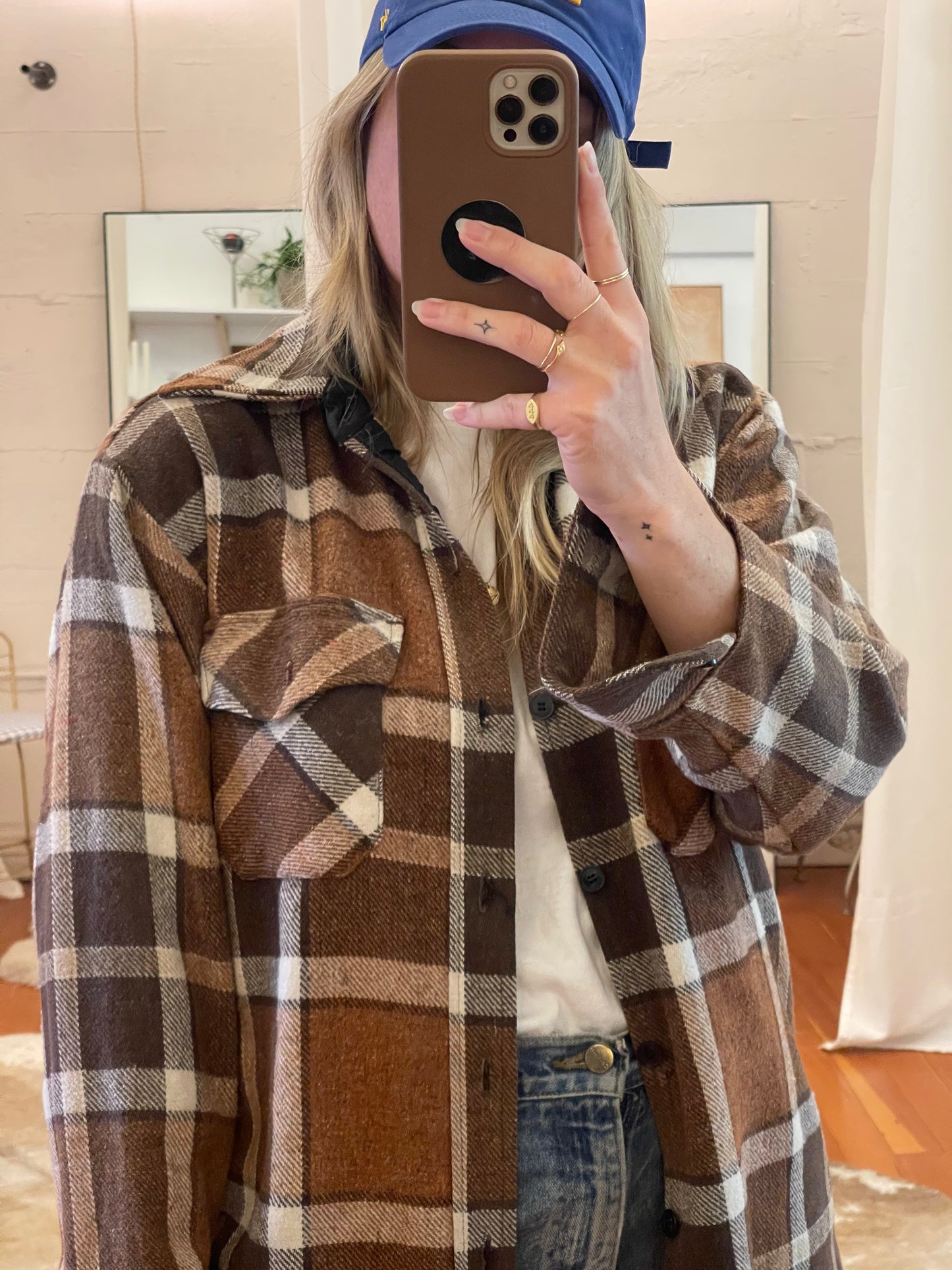Vintage Brown Plaid Flannel Camp Shirt - L