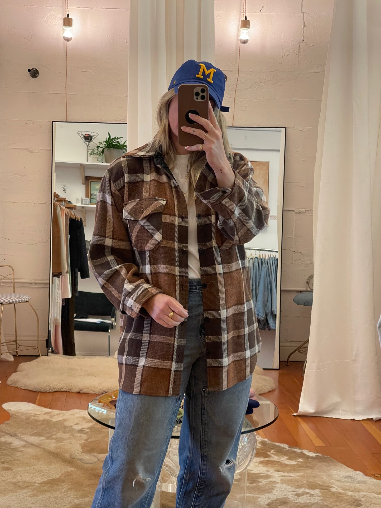 Vintage Brown Plaid Flannel Camp Shirt - L