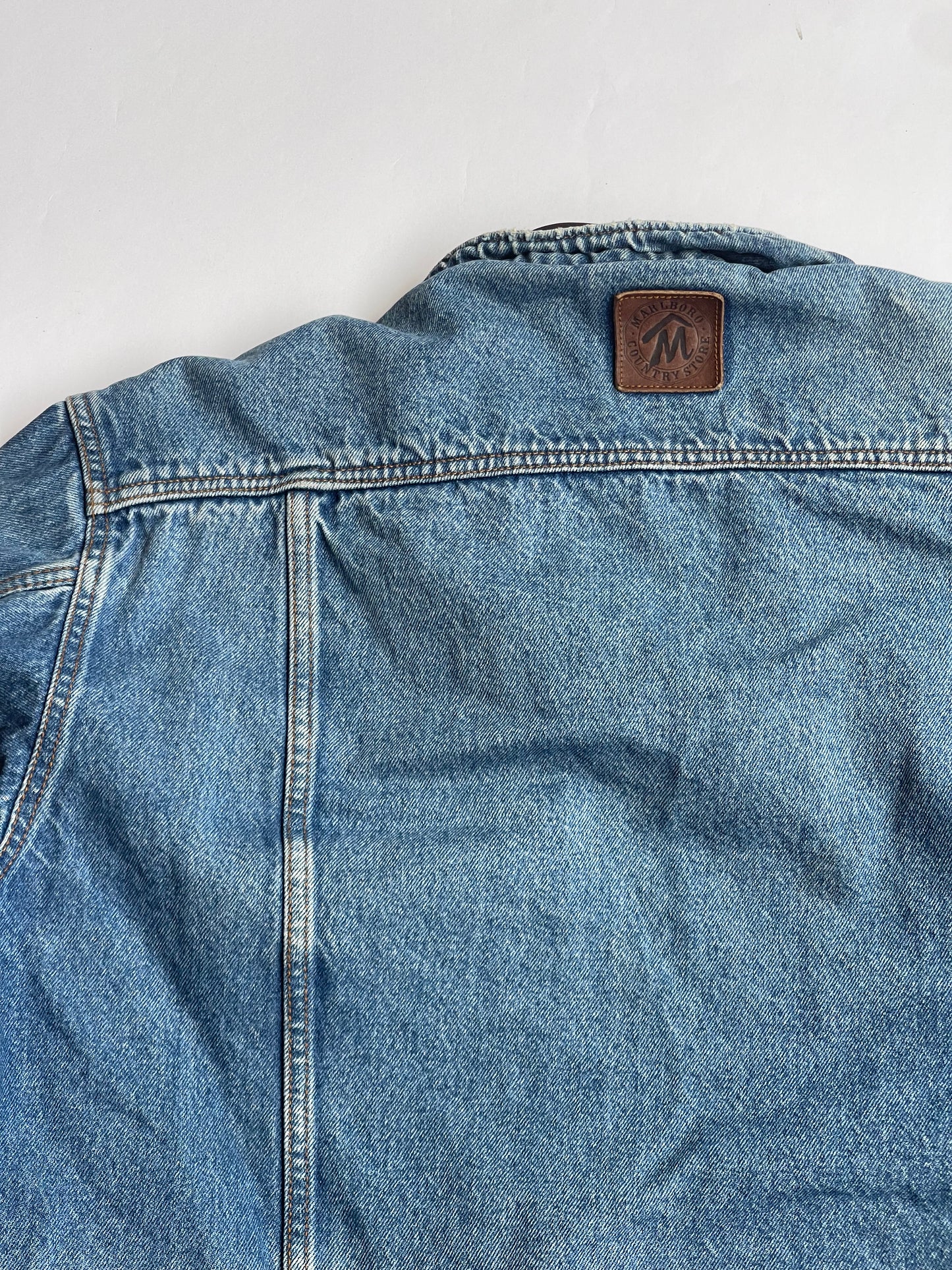 Vintage Marlboro Leather Collar Denim Jacket - L/XL