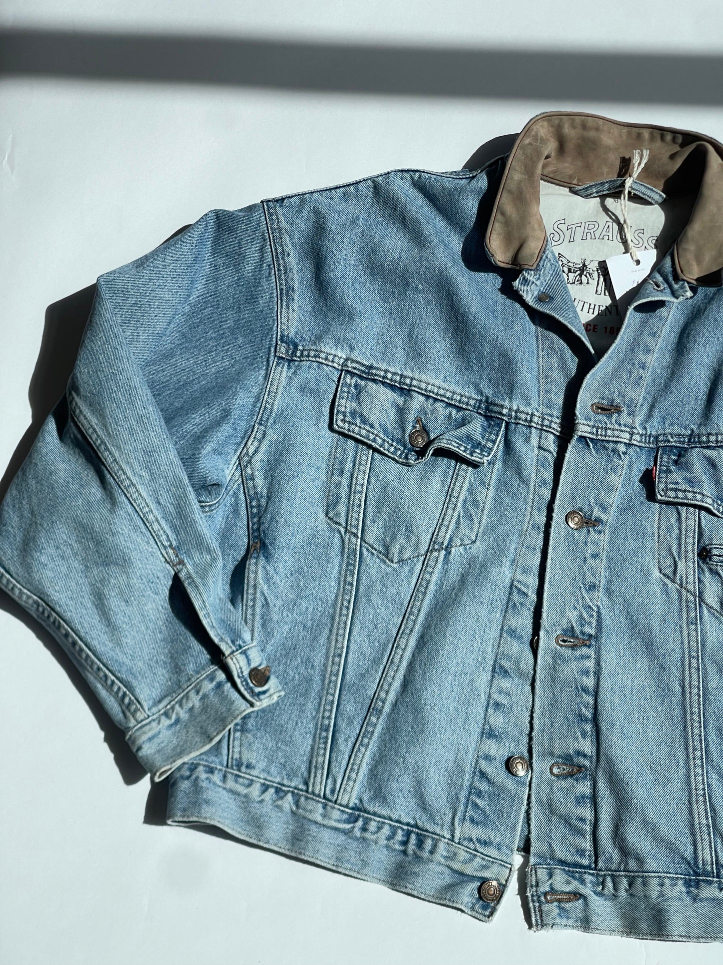 Vintage Leather Collar Levi's Denim Jacket - XL