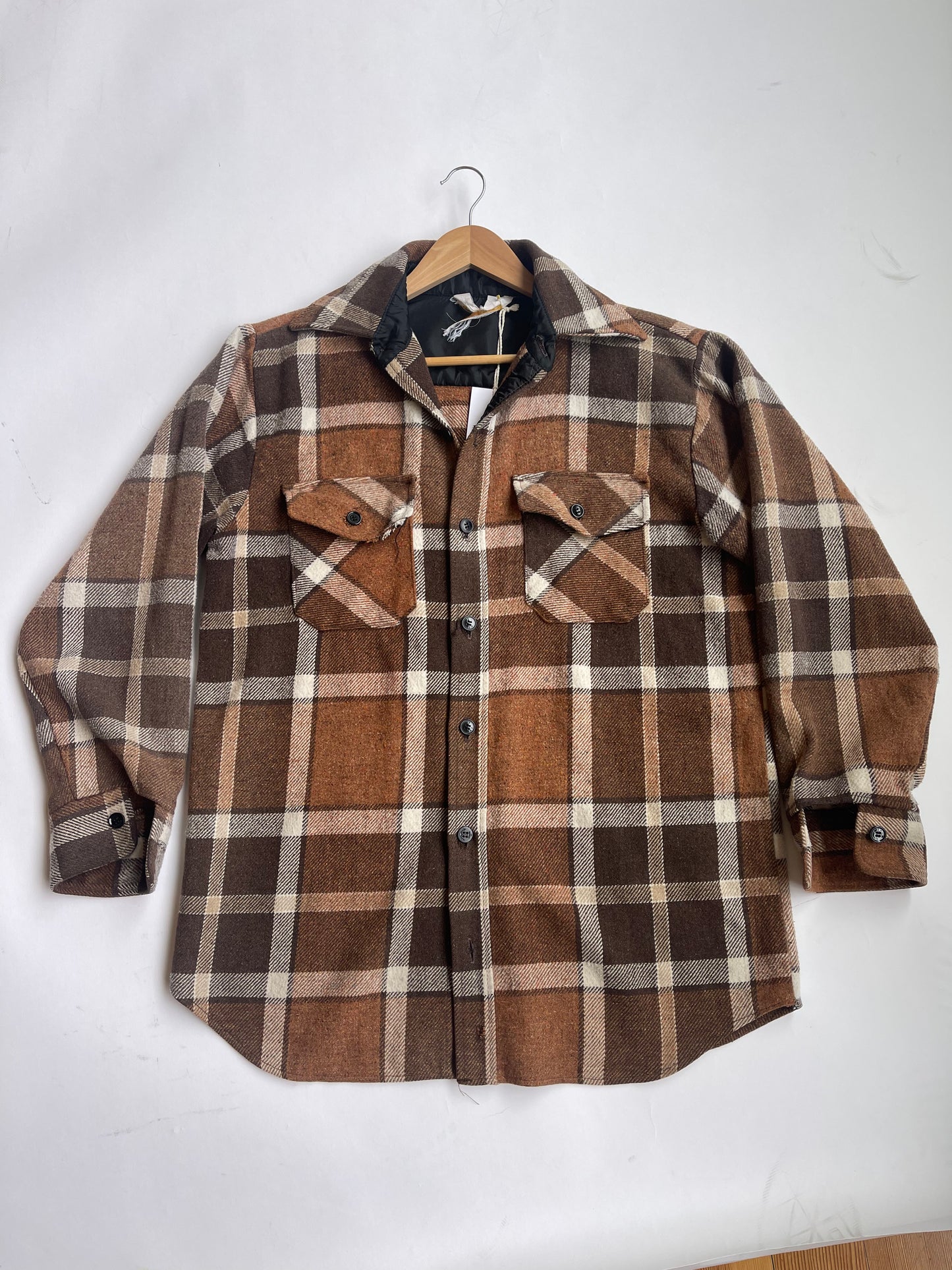 Vintage Brown Plaid Flannel Camp Shirt - L