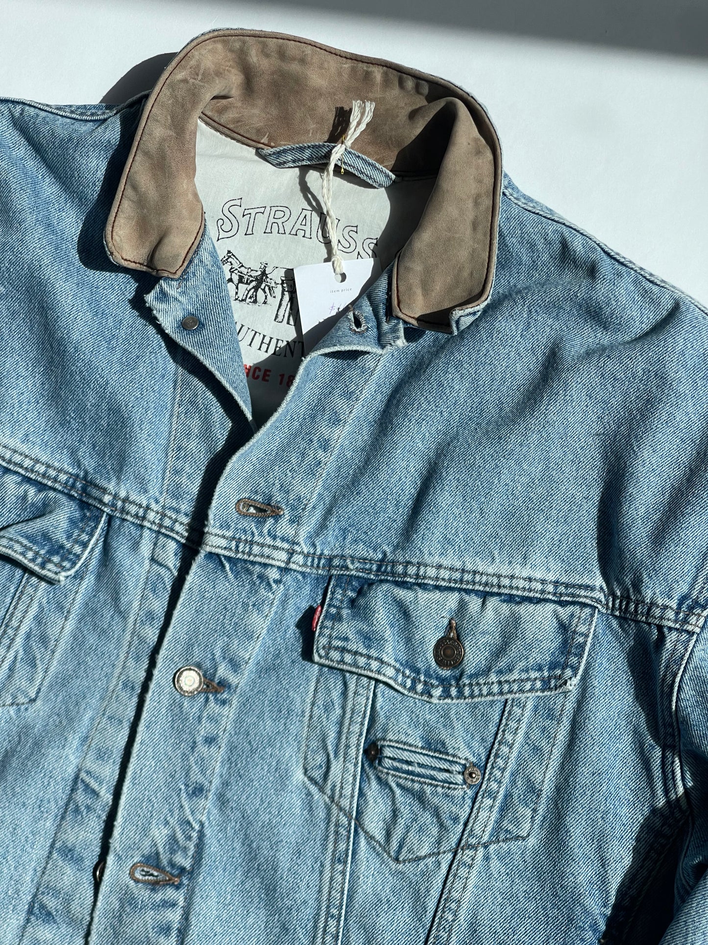 Vintage Leather Collar Levi's Denim Jacket - XL