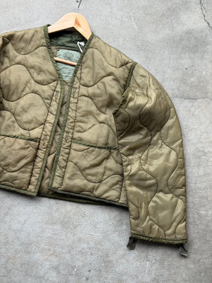 Vintage REWORKED Military Liner CROP Jacket ( OLIVE GREEN ) -S