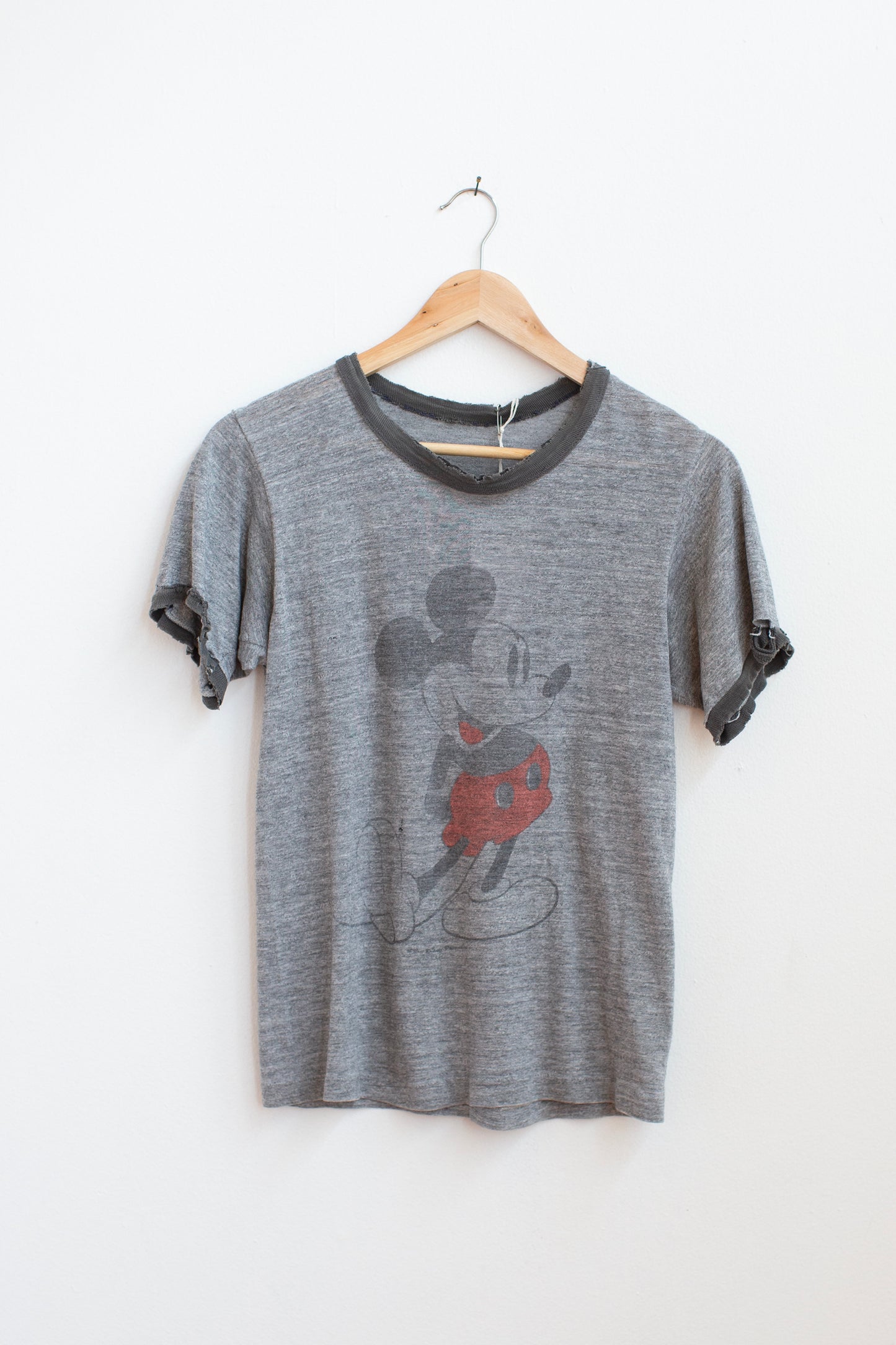 Vintage Thrashed Mickey Mouse Ringer Tee - S