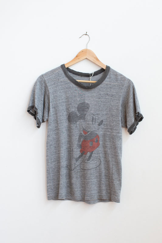 Vintage Thrashed Mickey Mouse Ringer Tee - S