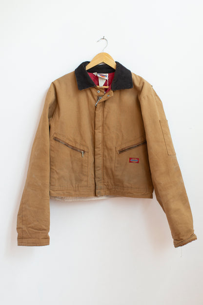 Reworked Crop Dickies Jacket in DARK TAN - L