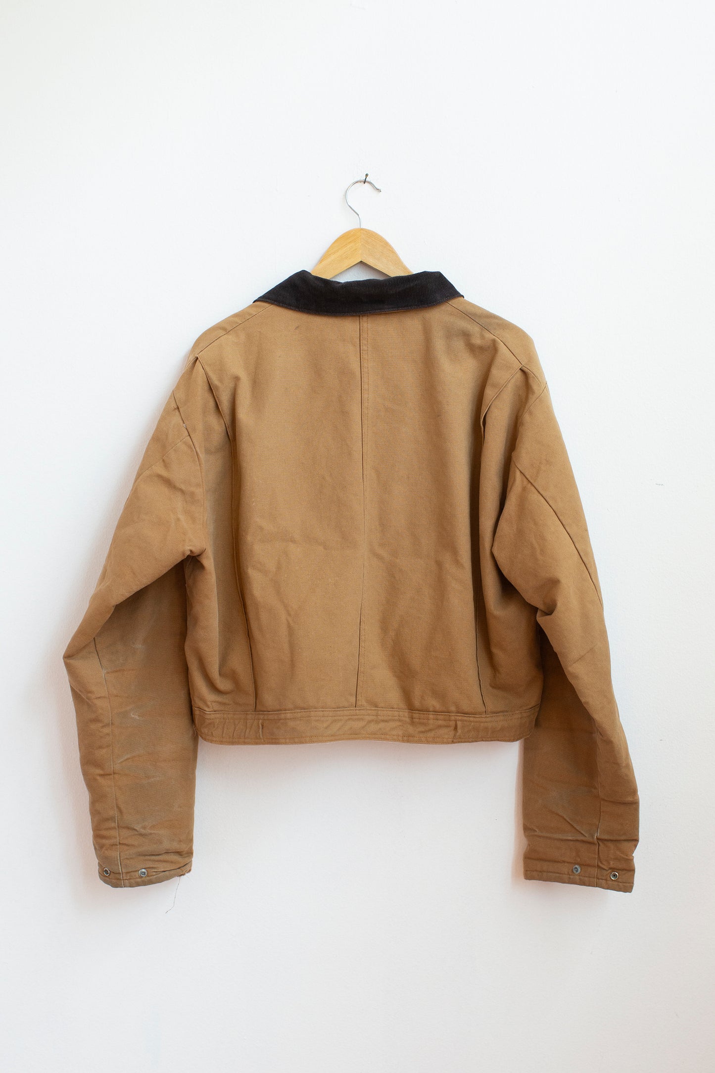 Reworked Crop Dickies Jacket in DARK TAN - L