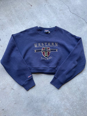 Vintage REWORKED Western Illinois Alumni Crop Sweatshirt - XL