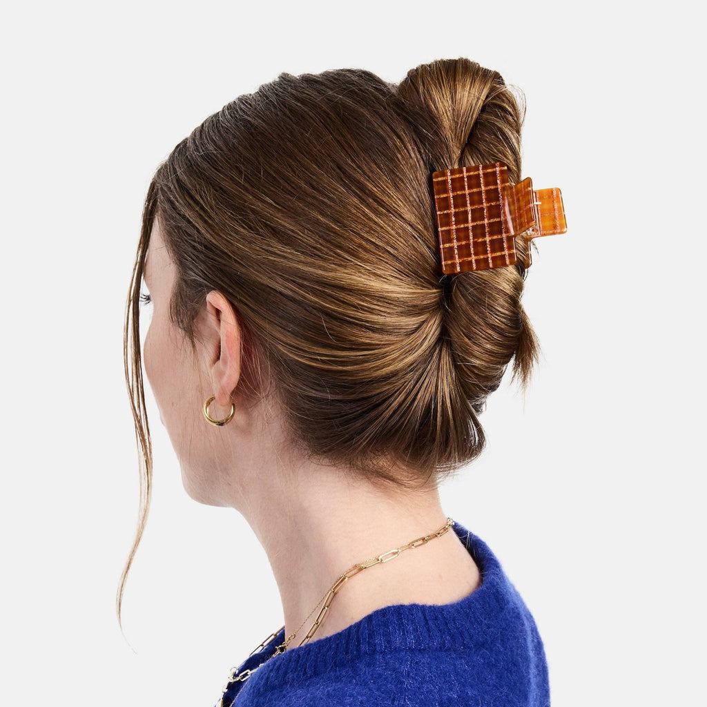 Chunks Midi Box Claw in Caramel Plaid - OS
