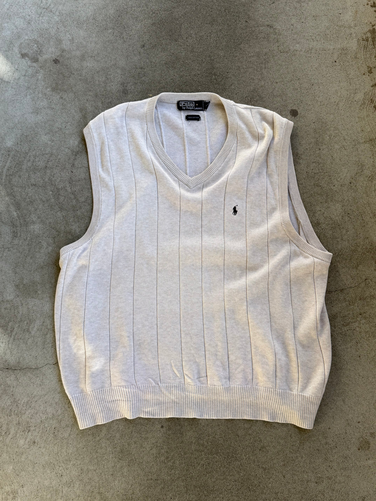 Vintage RL Knit Sweater Vest in LIGHT STONE - XL
