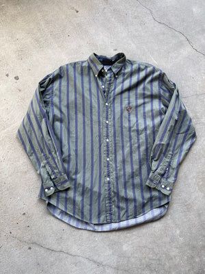 Vintage Logo Button Down ( GREEN & NAVY ) - 2XL