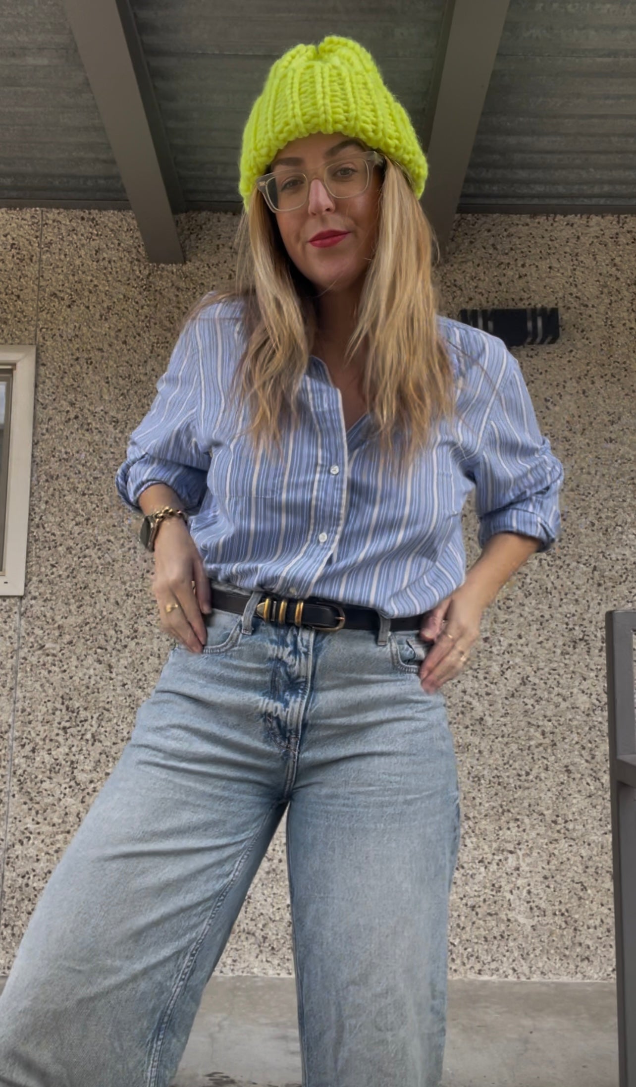 Vintage Land's End Button Up ( BLUE STRIPE ) - M/L
