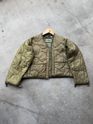 Vintage REWORKED Military Liner CROP Jacket ( OLIVE GREEN ) -S