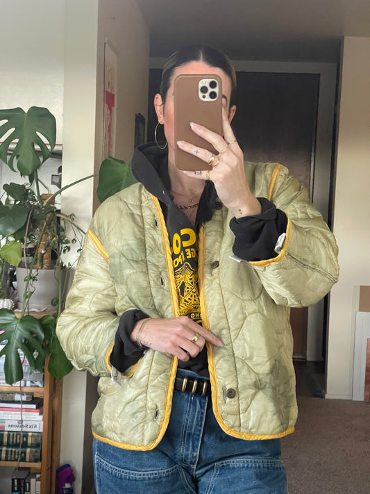 Vintage Military Liner Jacket in YELLOW GREEN - S