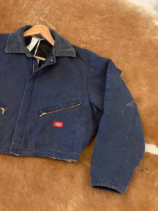 Reworked Crop Dickies Jacket in BLUE - M
