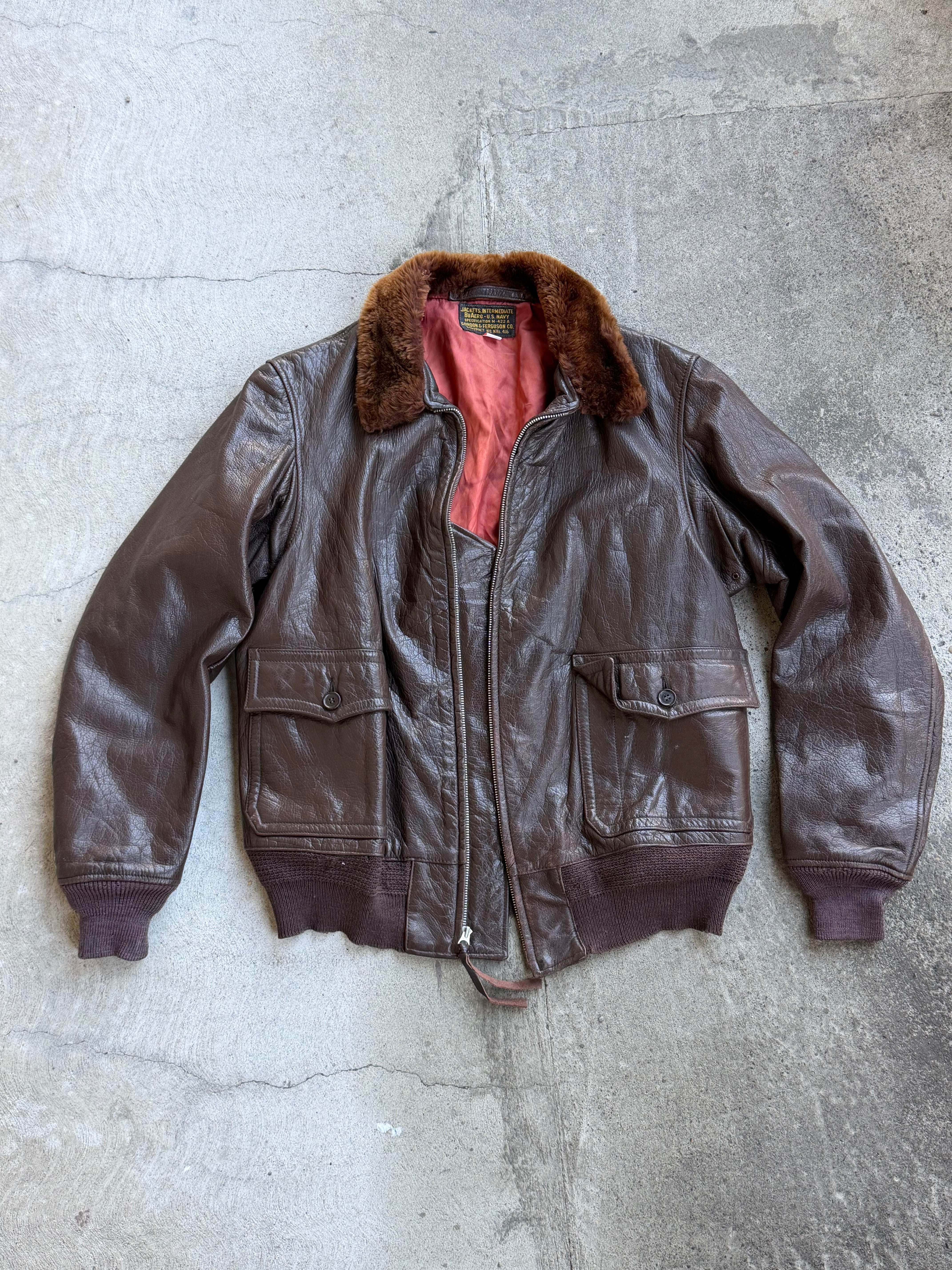 幻級　博物館級　G1タイプ　1940s フライトジャケット　レザージャケット Vintage AUTHENTIC 1940s US NAVY G1 Leather Pilot Jacket - M