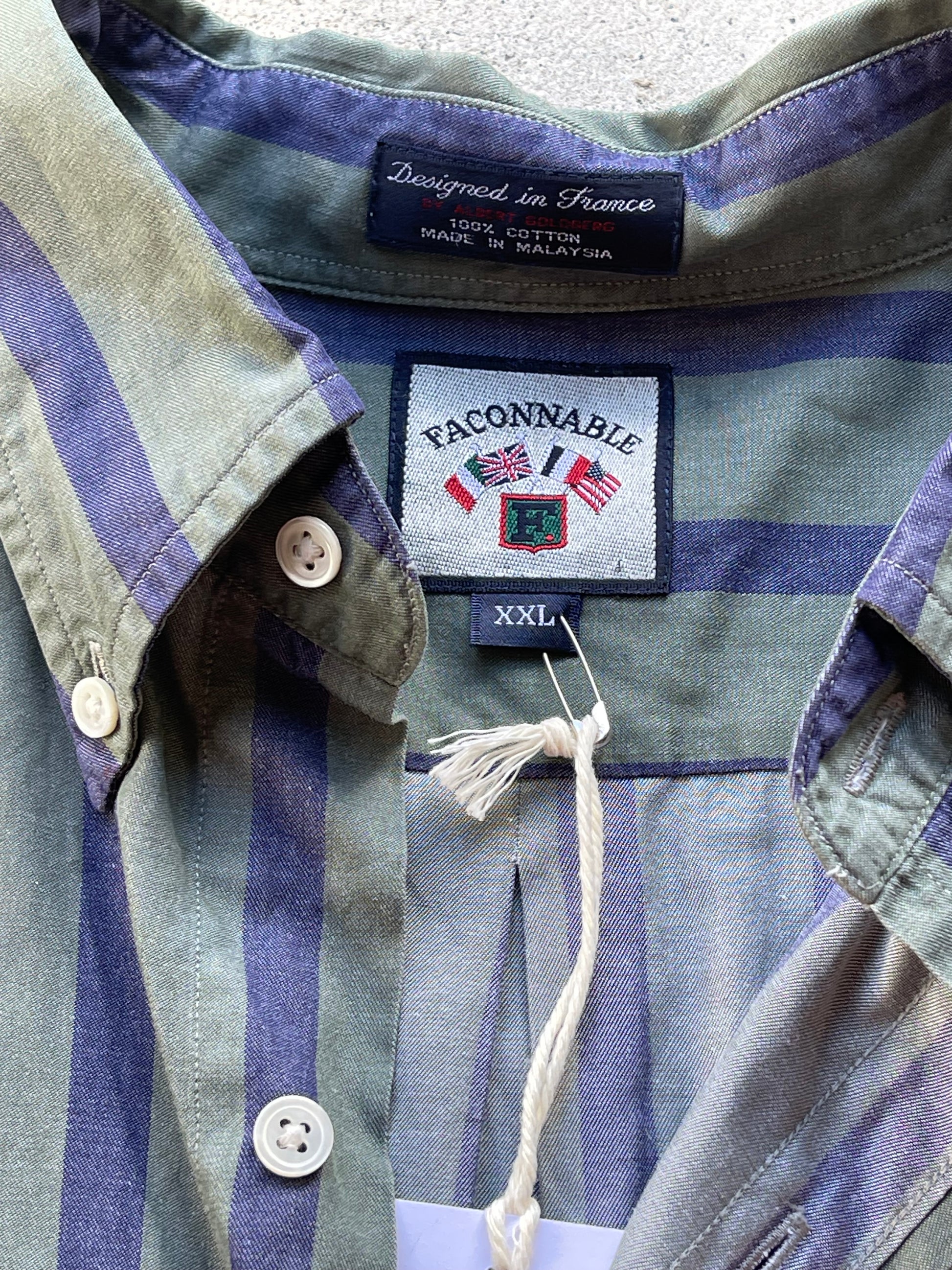 Vintage Logo Button Down ( GREEN & NAVY ) - 2XL