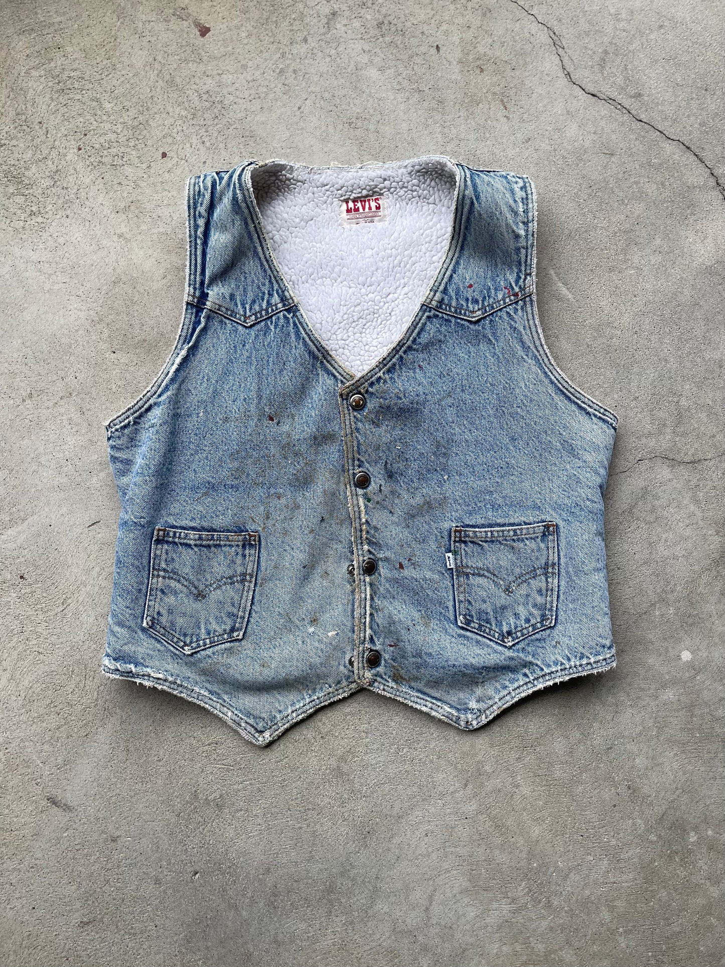 Vintage Levis Sherpa Lined Vest PALE WASH ( L )