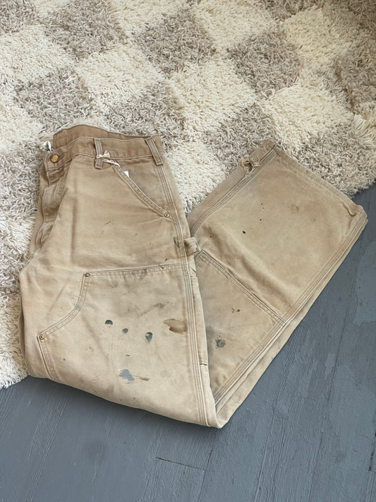 Vintage Canvas Double Knee Carhartt Work Pant - TAN 32" W
