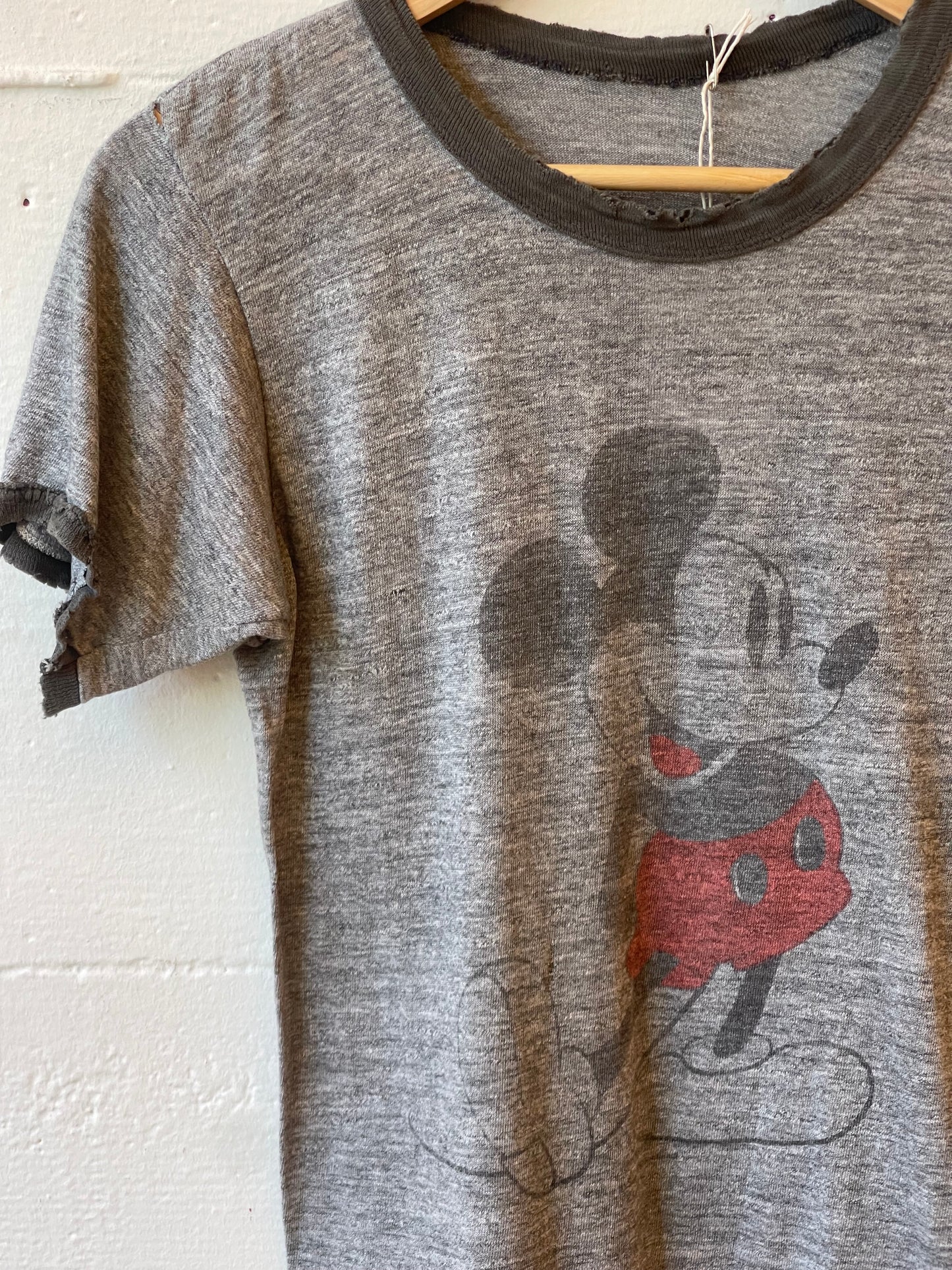 Vintage Thrashed Mickey Mouse Ringer Tee - S