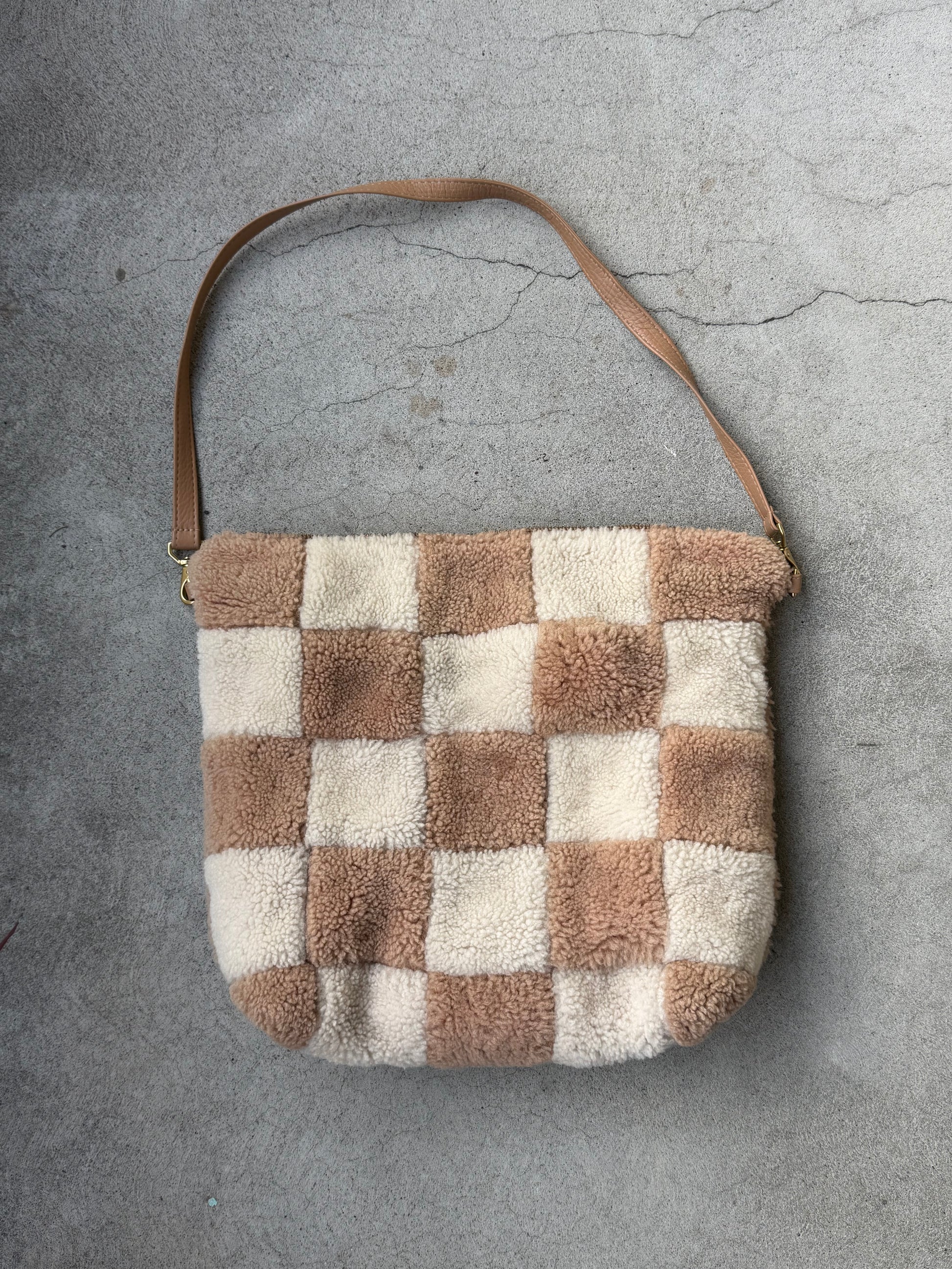 Preloved Primecut Checkered Shearling Hobo