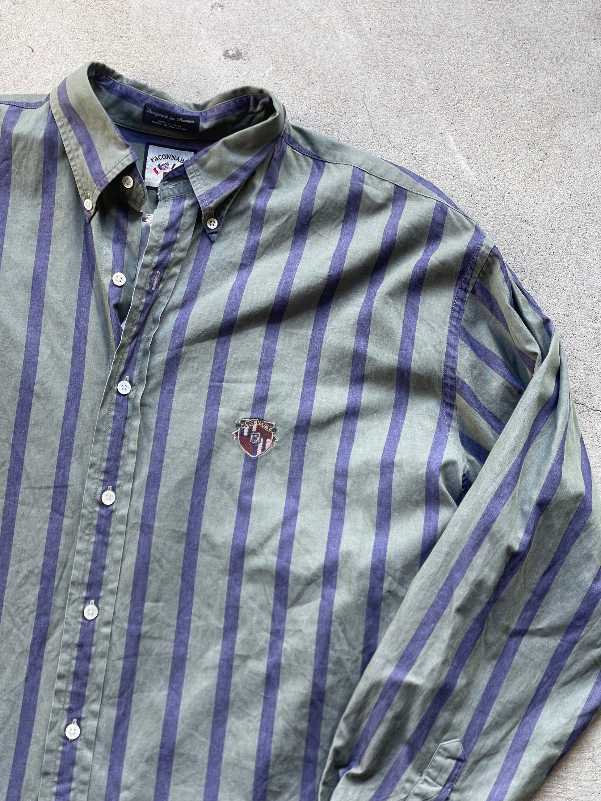 Vintage Logo Button Down ( GREEN & NAVY ) - 2XL