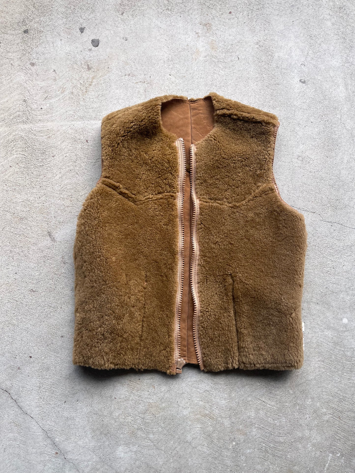 Vintage Sheepskin Vest in Tan - XS/S