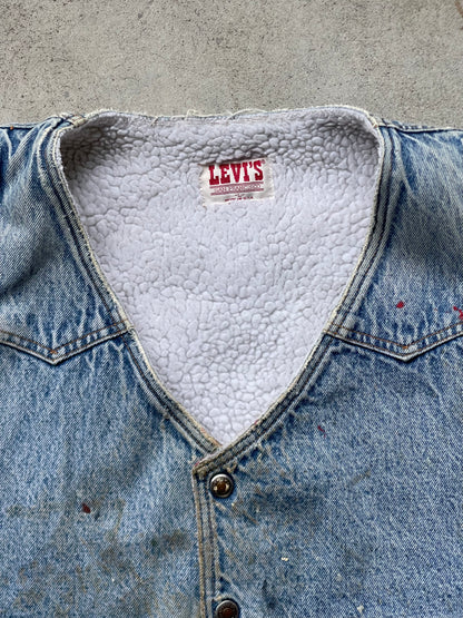 Vintage Levis Sherpa Lined Vest PALE WASH ( L )