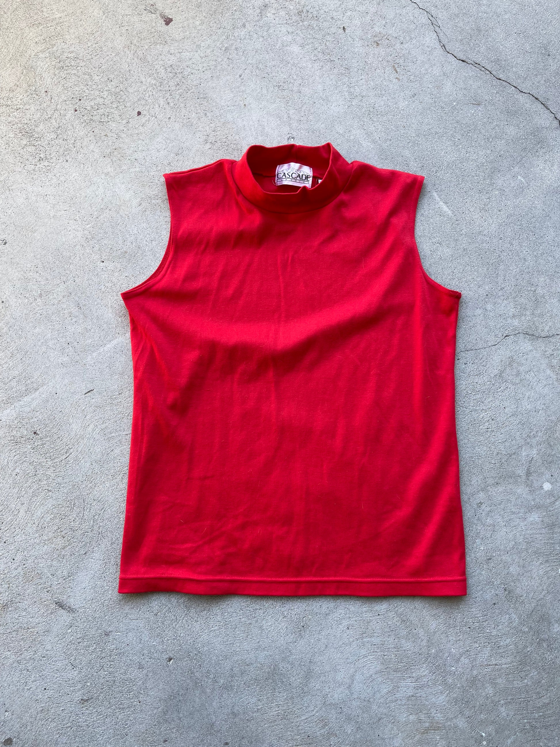 Vintage Mock Neck Tank in BRIGHT RED - L