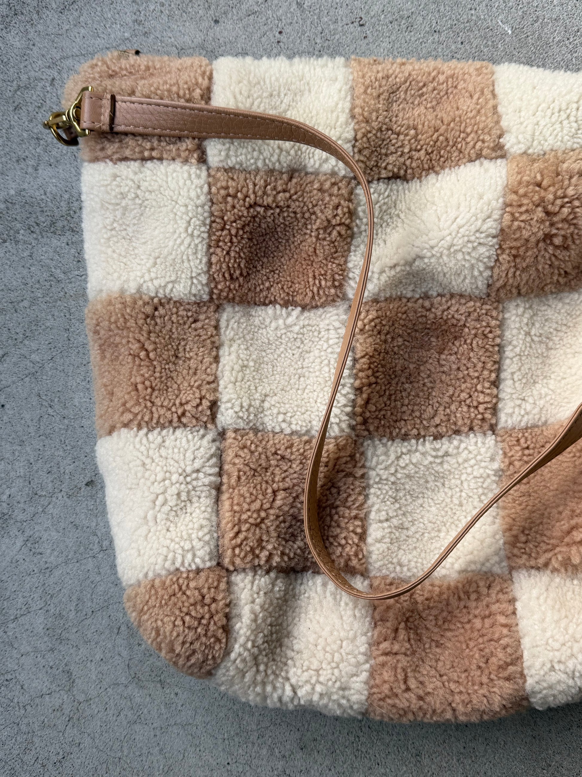 Preloved Primecut Checkered Shearling Hobo