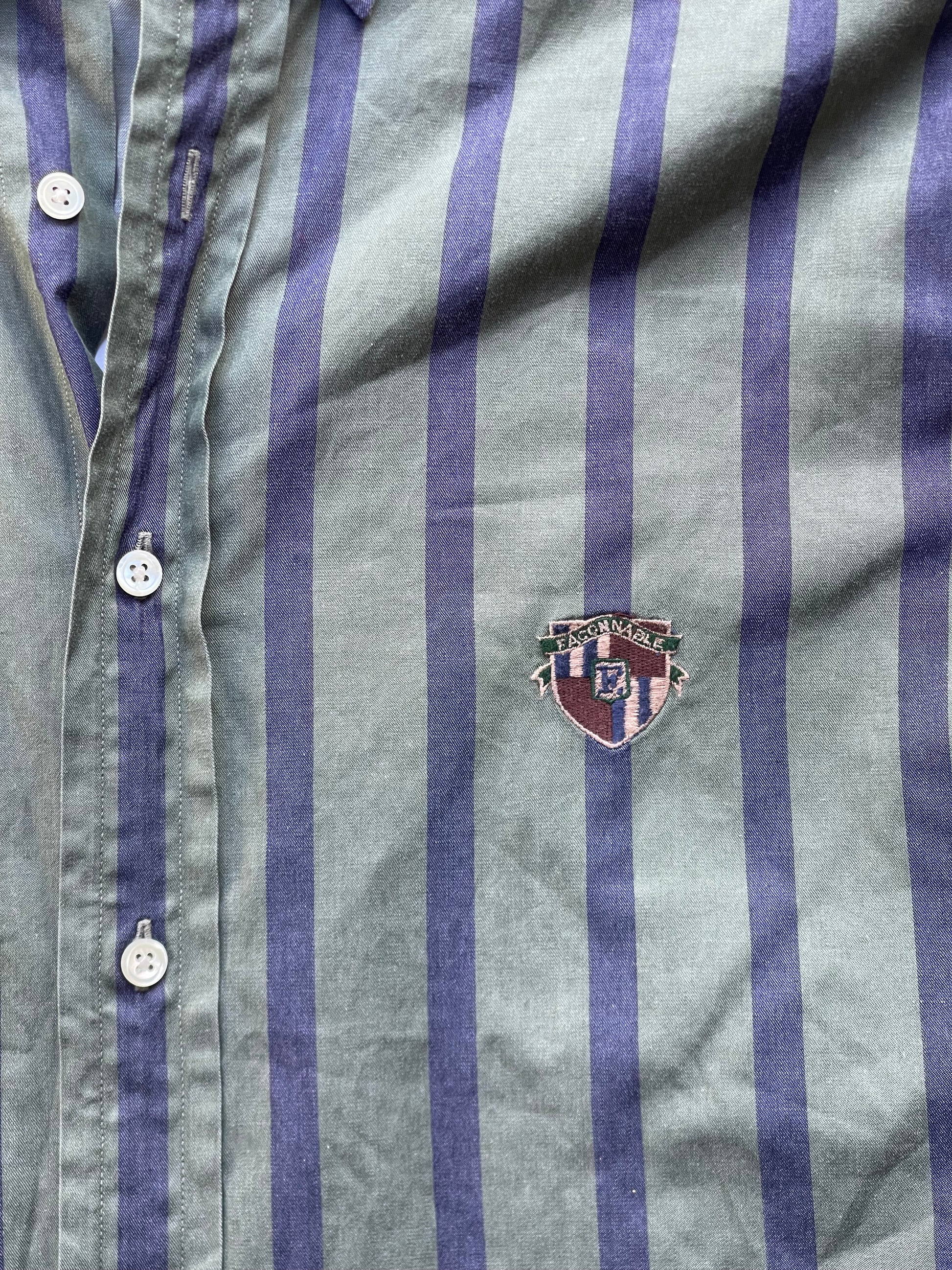 Vintage Logo Button Down ( GREEN & NAVY ) - 2XL