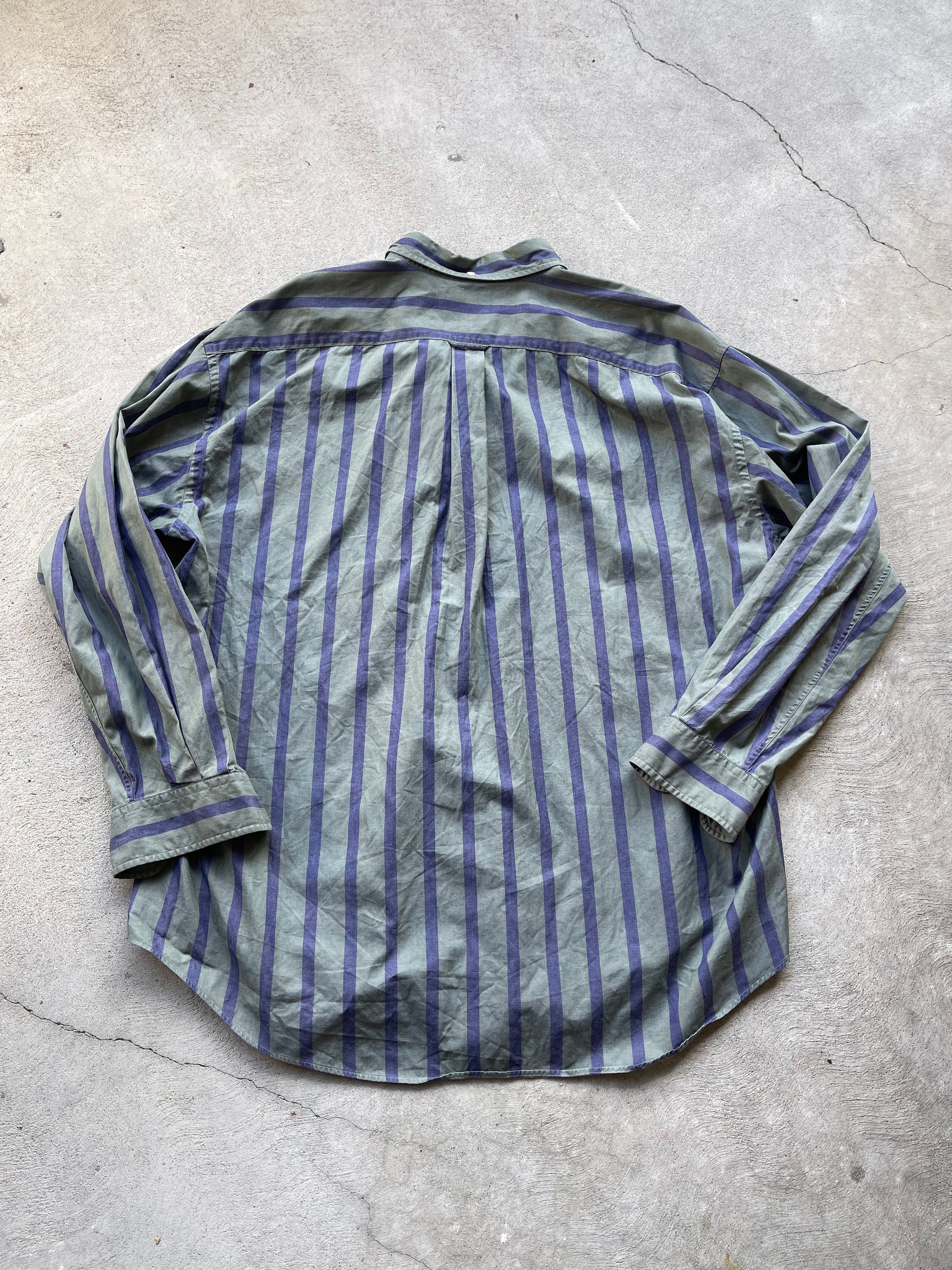 Vintage Logo Button Down ( GREEN & NAVY ) - 2XL