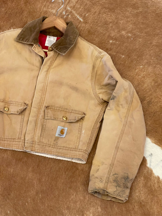 Vintage Reworked Crop Carhartt Jacket in TAN - XS/S