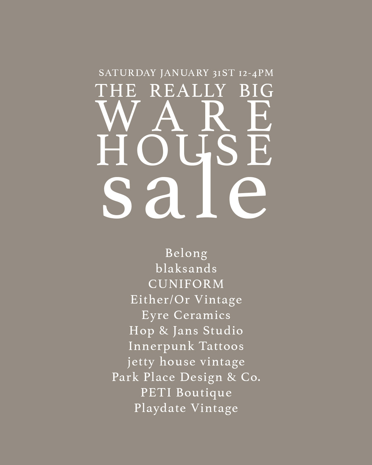 the Really Big Warehouse sale at Studio Forma - January 31st