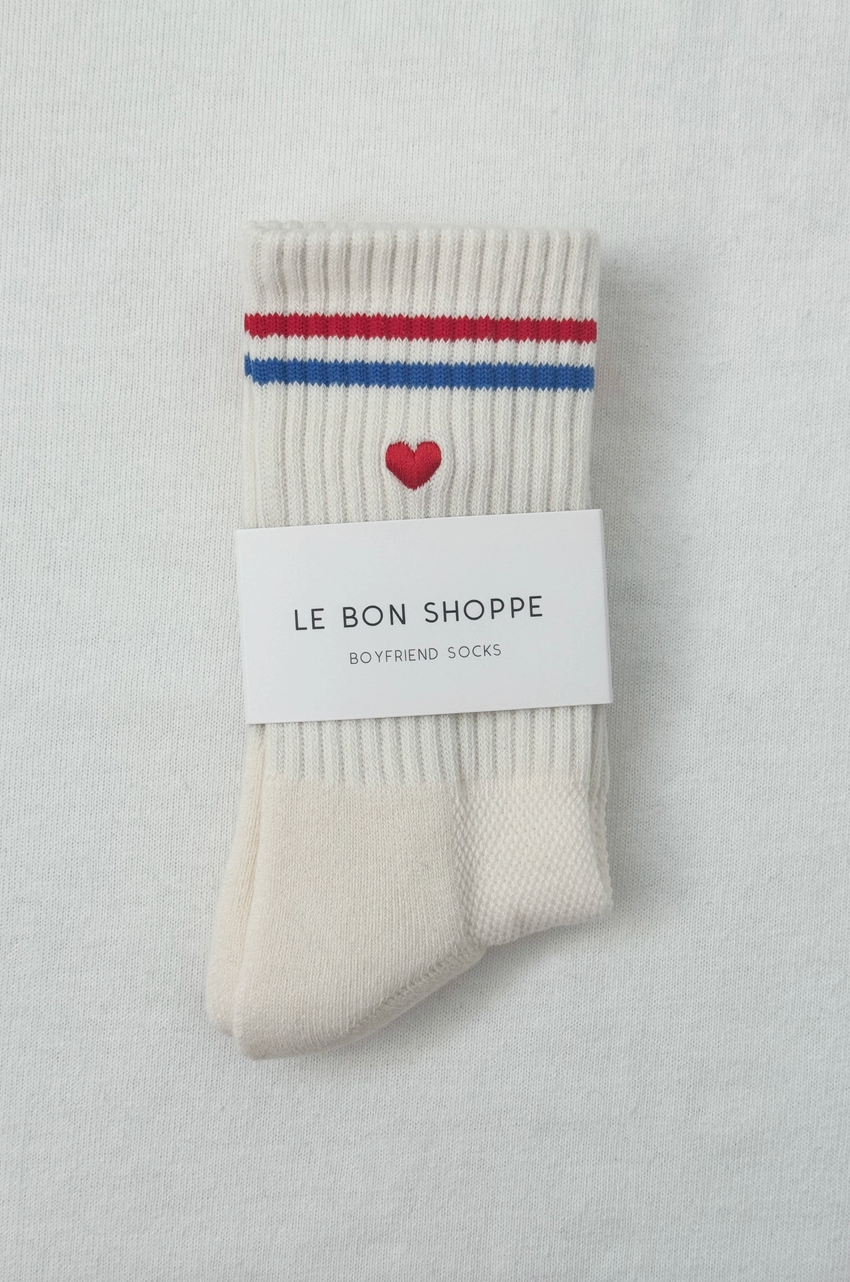 Le Bon Shoppe Embroidered Boyfriend Sock in MILK + HEART - OS