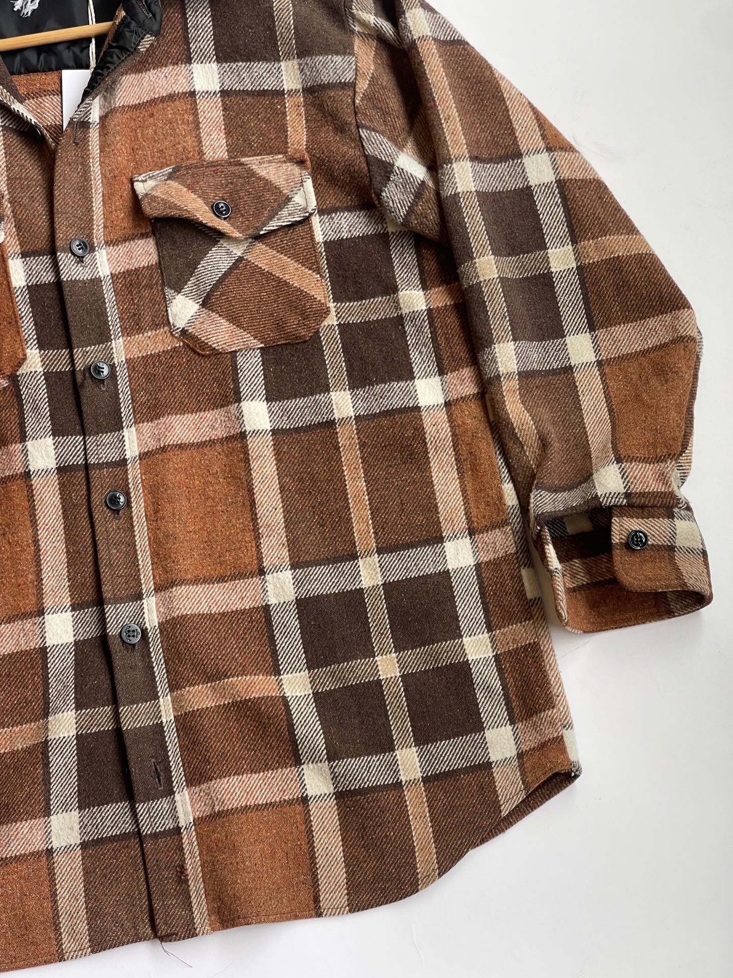 Vintage Brown Plaid Flannel Camp Shirt - L