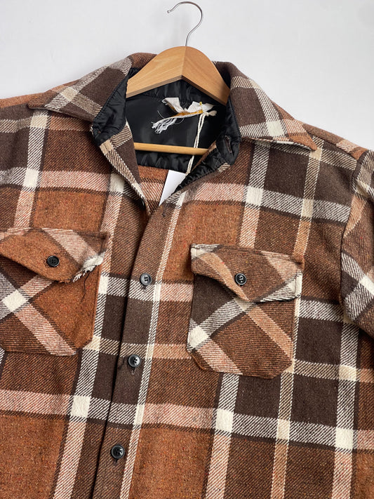 Vintage Brown Plaid Flannel Camp Shirt - L