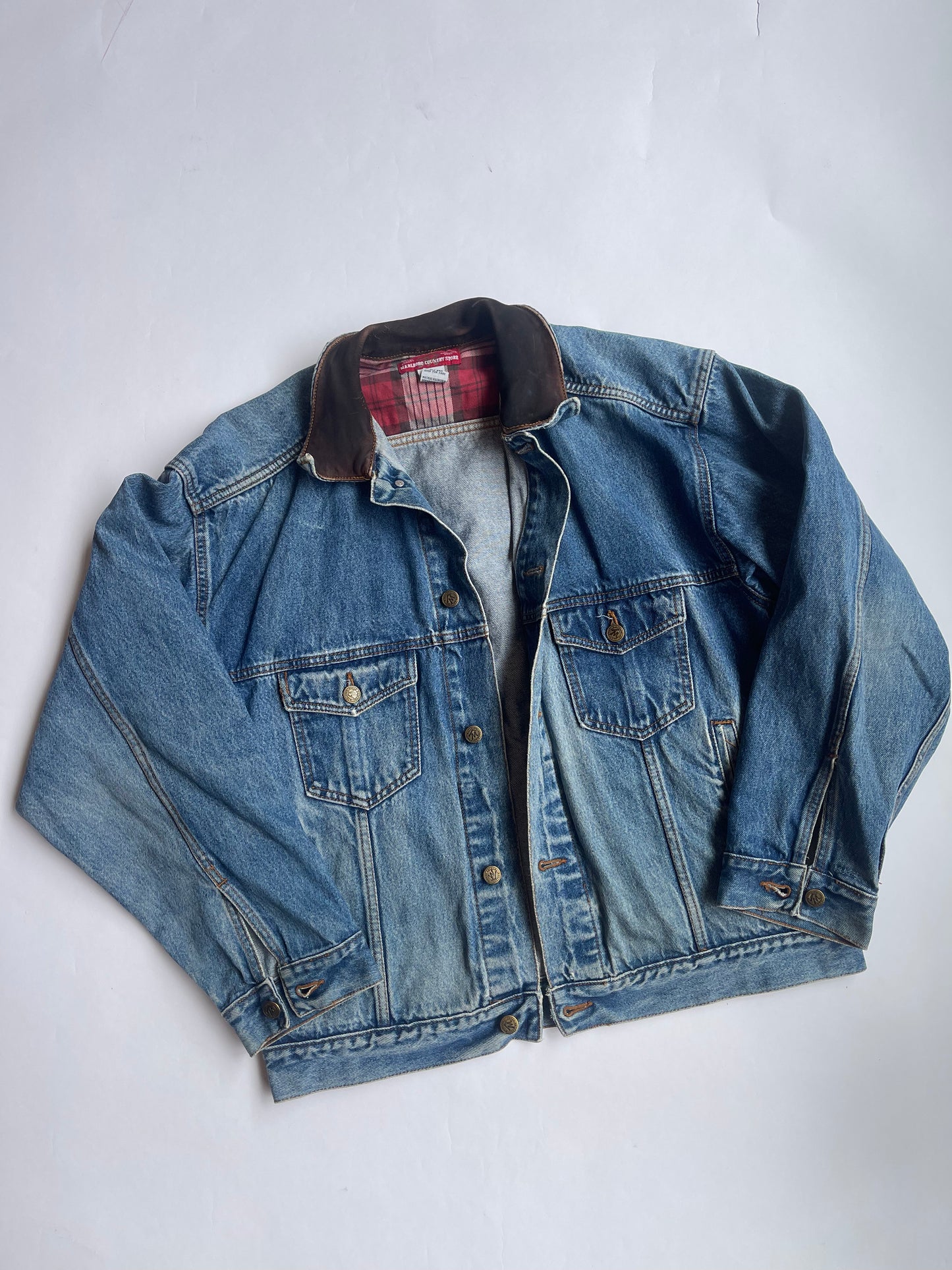 Vintage Marlboro Leather Collar Denim Jacket - L/XL