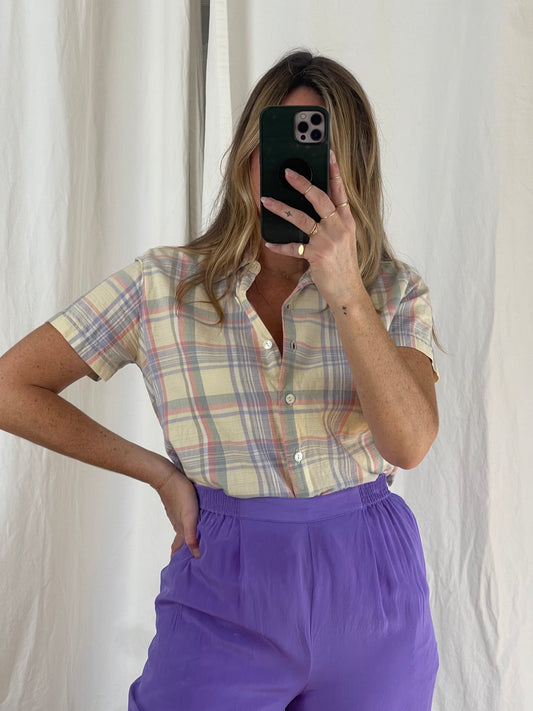 Vintage Pastel Plaid Easy Shirt - up to S/M